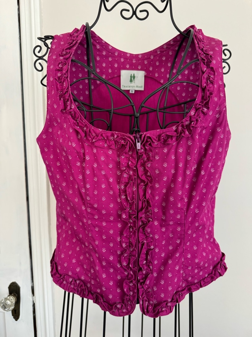 Fuchsia Sleeveless Ruffled Dirndl/Corset Top